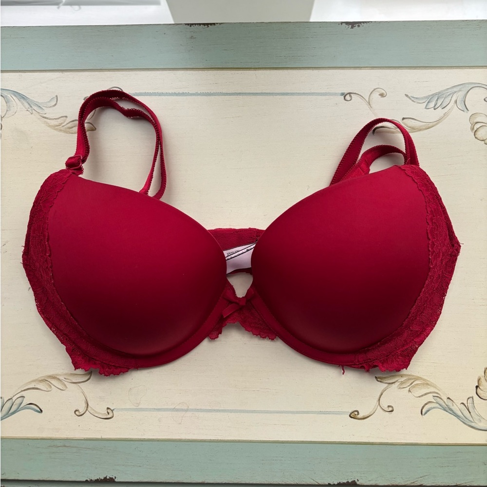 Victoria's Secret Red Lace Trim Push-Up Bra